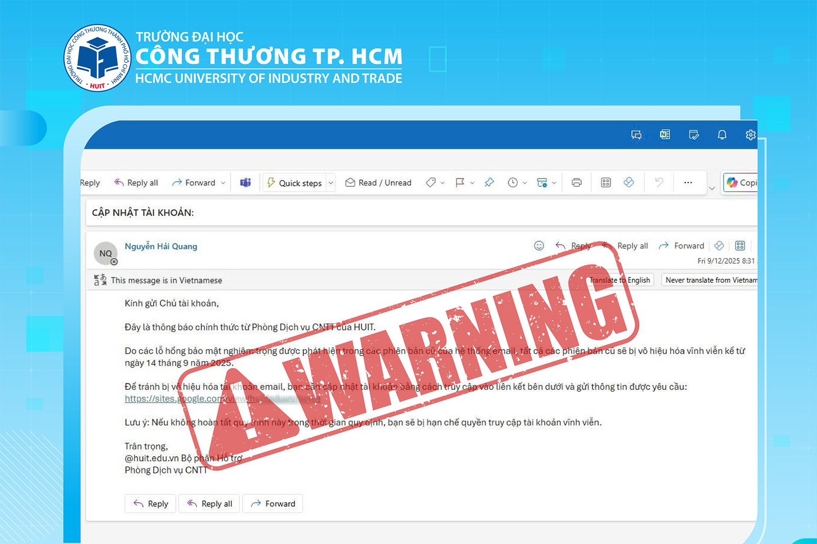 Thông báo về việc cảnh báo email giả mạo đánh cắp thông tin